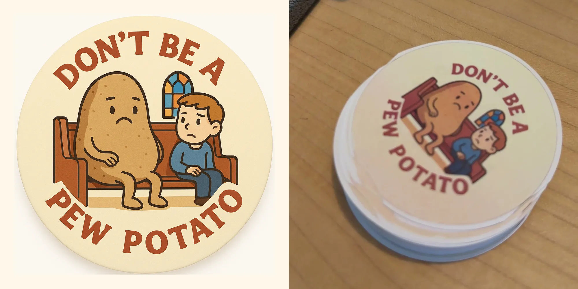 A button design beside a stack of finished pressed buttons